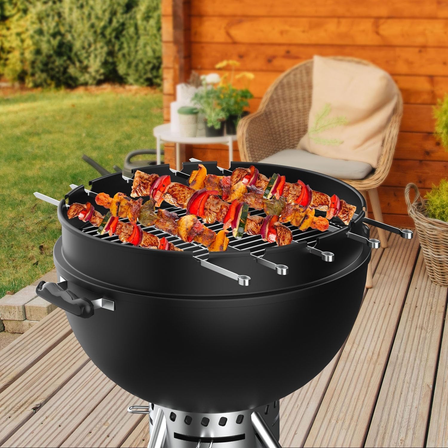 Rotisserie Ring with Kabob Skewer Kits for Weber 18 Inch Charcoal Kettle Grills, Grill Rotisserie for Solo Stove Bonfire and Other Similar Charcoal Grills