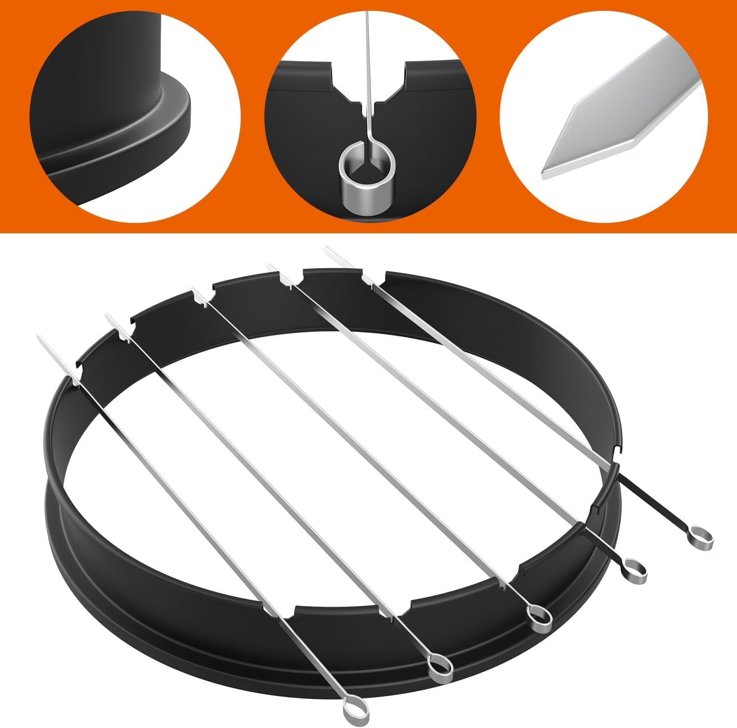 Rotisserie Ring with Kabob Skewer Kits for Weber 18 Inch Charcoal Kettle Grills, Grill Rotisserie for Solo Stove Bonfire and Other Similar Charcoal Grills